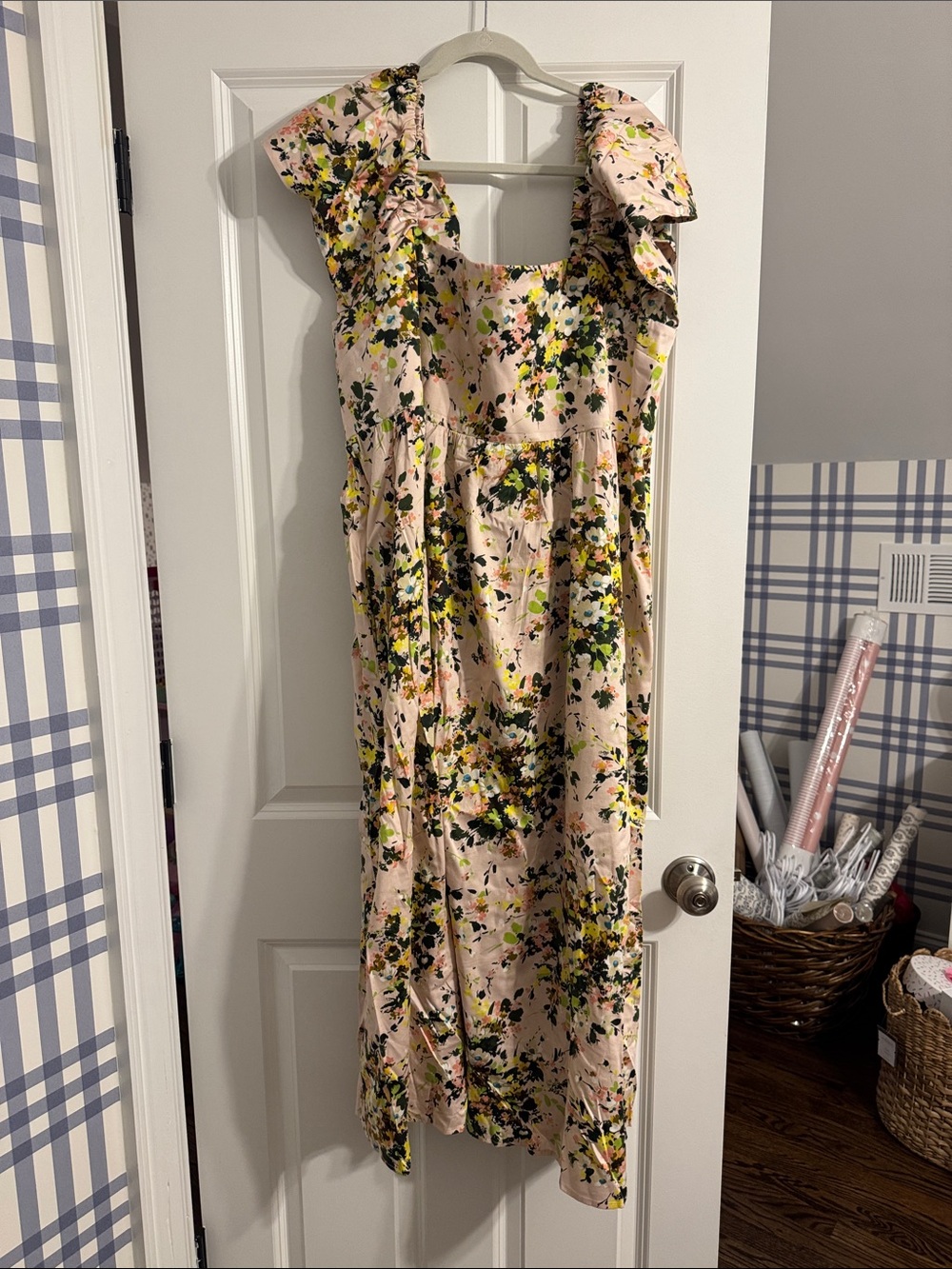 Tuckernuck Floral Ruffle Strap Midi Dress - Blush Pink, Yellow & Green